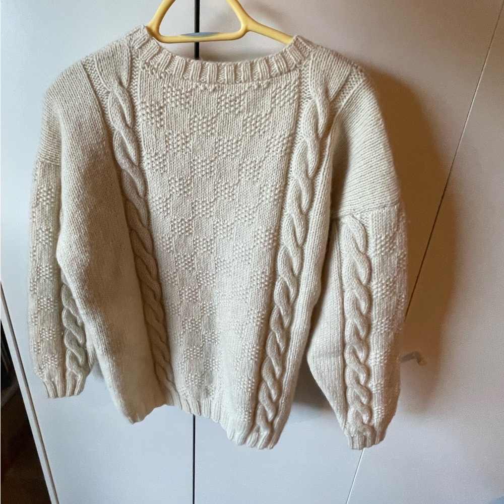 Handmade Cable Knit Cozy Cream Wool Sweater Made in Canada